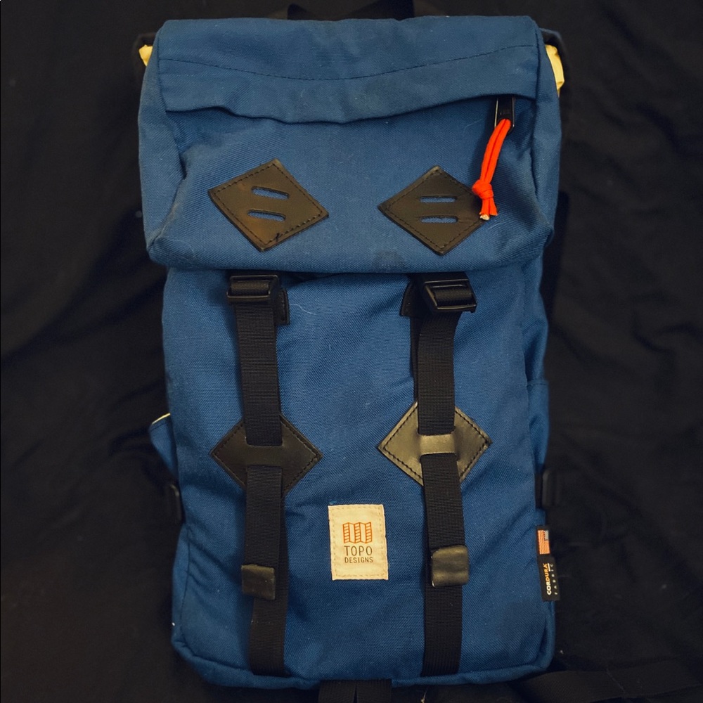 Topo Designs Klettersack in Royal Blu, Blk Leather